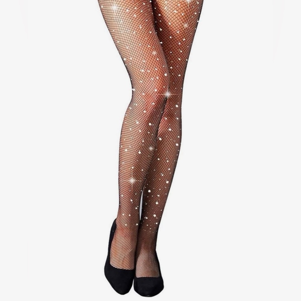Elegant Sparkle Black Fishnet Party Tights with Rhinestones